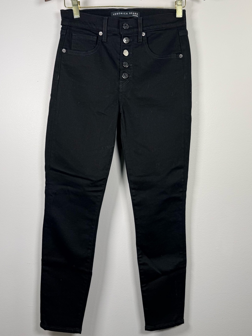 Veronica Beard Black High-Rise Button-Fly Skinny Jeans Sz 4 Debbie Ankle Stretch